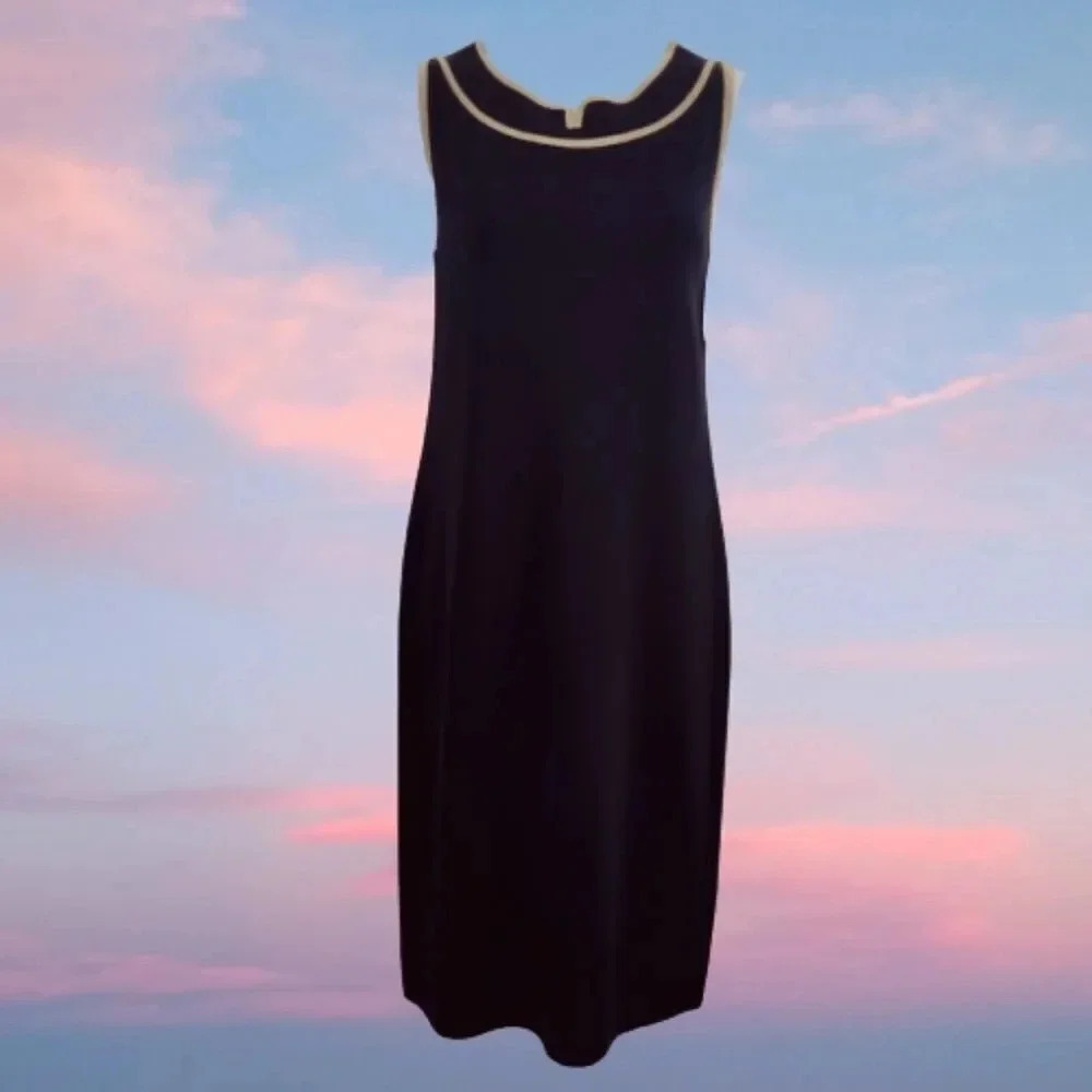 Misook luxury knit black sheath dress with gold neckline accents size small - Picture 2 of 12